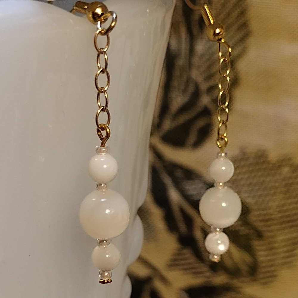 White Stone Dangle Wire Earrings - image 1